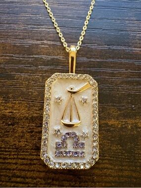 NWOT Zodiac Amulet Pendant Necklace “Libra” - 14k Gold Plated Brass